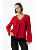 Sand V Neck Top - Tango Red