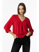 Sand V Neck Top - Tango Red