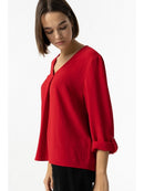 Sand V Neck Top - Tango Red