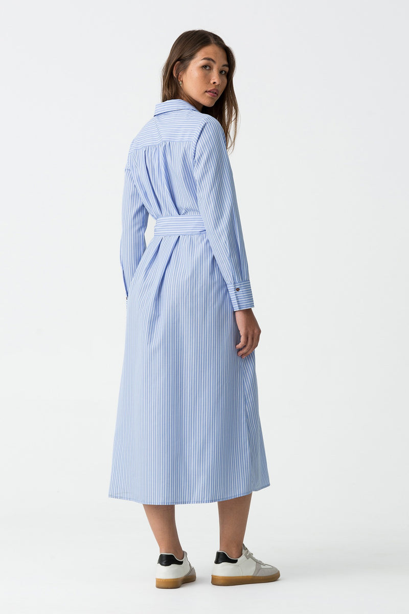 Dove Striped Belted Dress - Blue Indigo