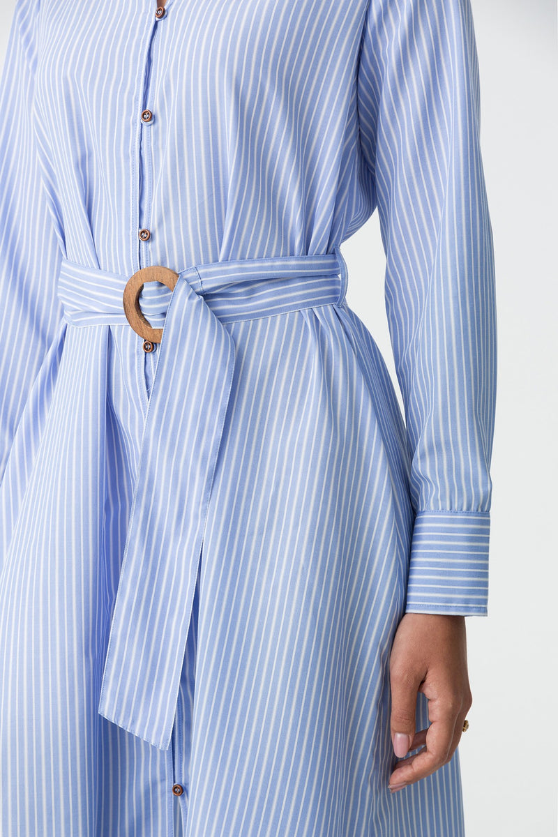 Dove Striped Belted Dress - Blue Indigo