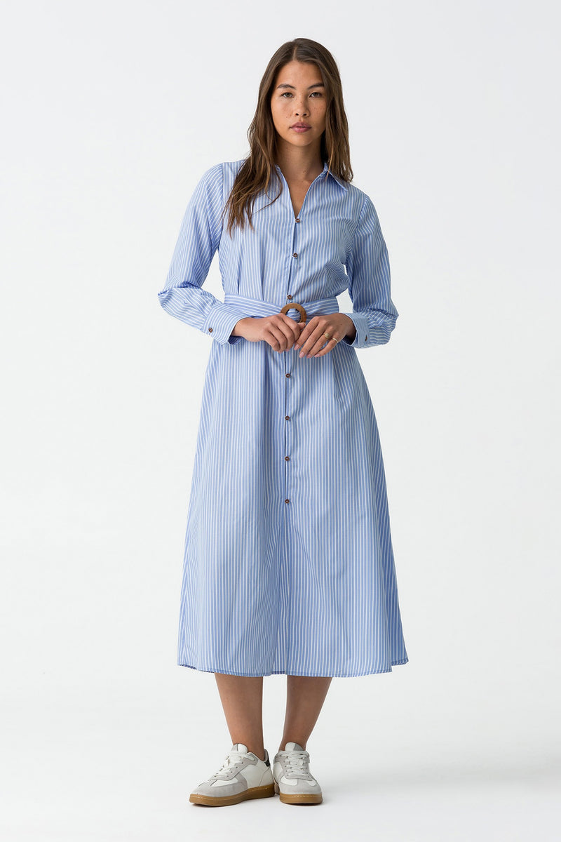 Dove Striped Belted Dress - Blue Indigo