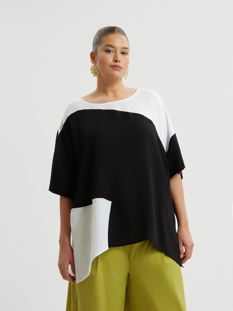 BLACK AND WHITE SHORT SLEEVE TOP - Black/white