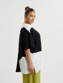 BLACK AND WHITE SHORT SLEEVE TOP - Black/white