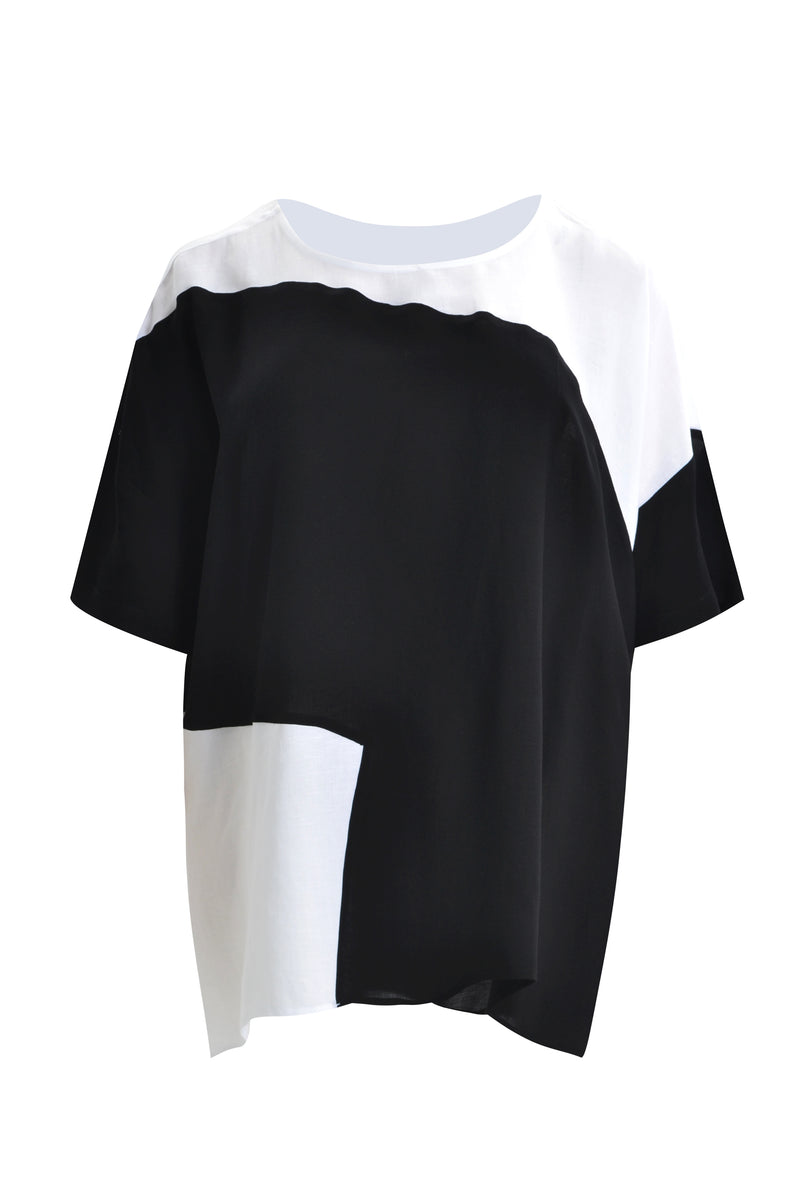 BLACK AND WHITE SHORT SLEEVE TOP - Black/white