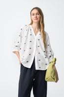 Edesta V-Neck Print Shirt - Star White