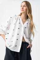 Edesta V-Neck Print Shirt - Star White