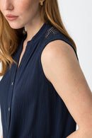 Lynx Lace Shoulder Top - Lyons Blue