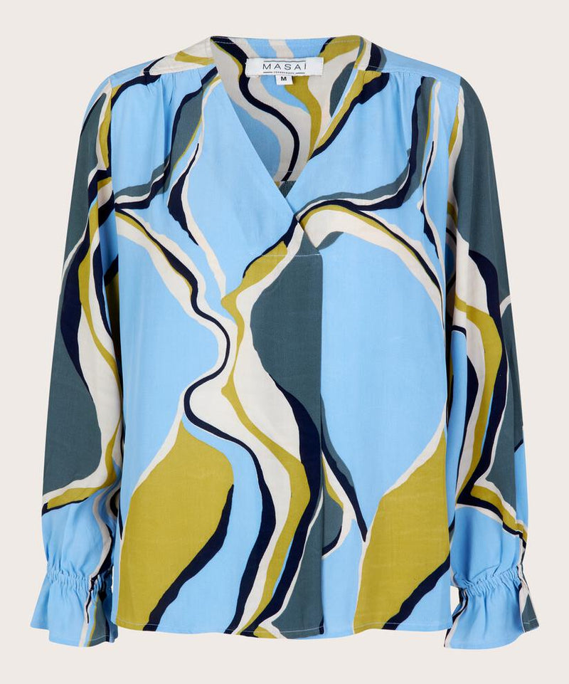 Dahlia Print V Neck Blouse - Oasis