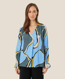 Dahlia Print V Neck Blouse - Oasis