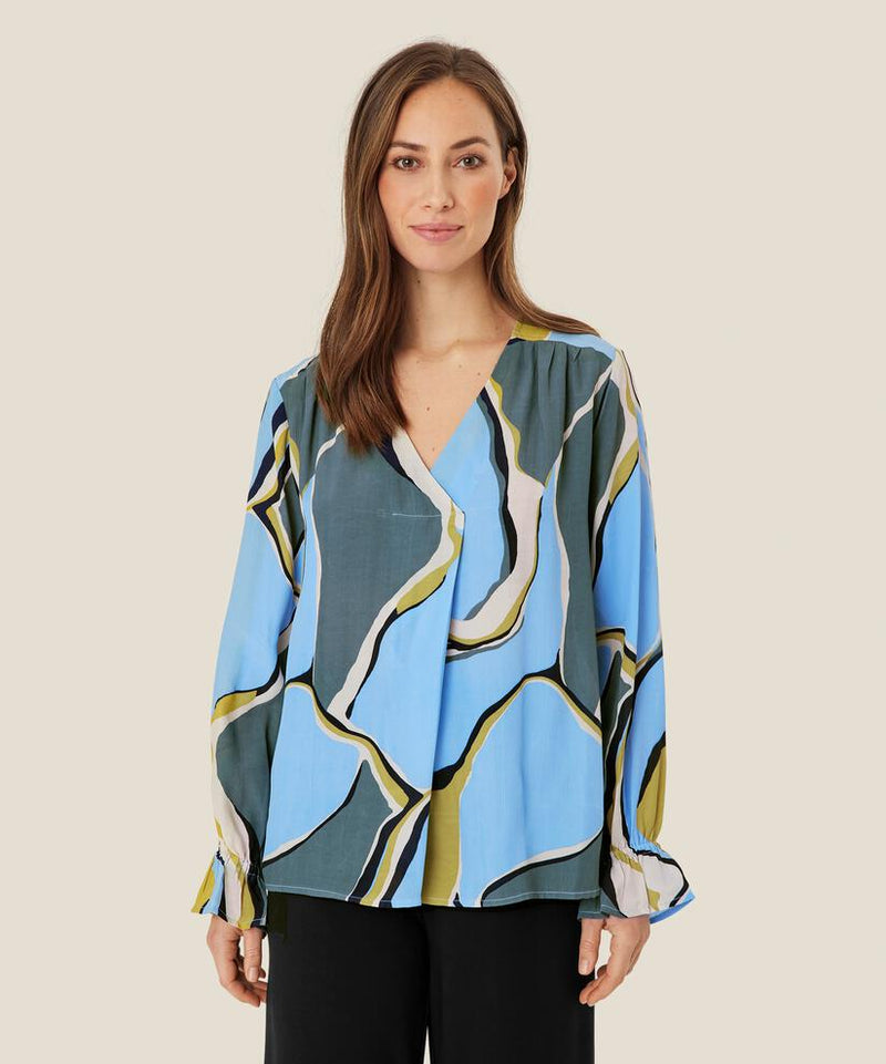 Dahlia Print V Neck Blouse - Oasis