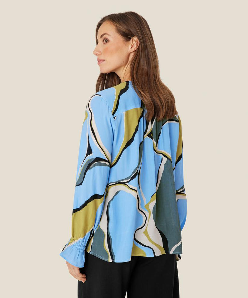 Dahlia Print V Neck Blouse - Oasis