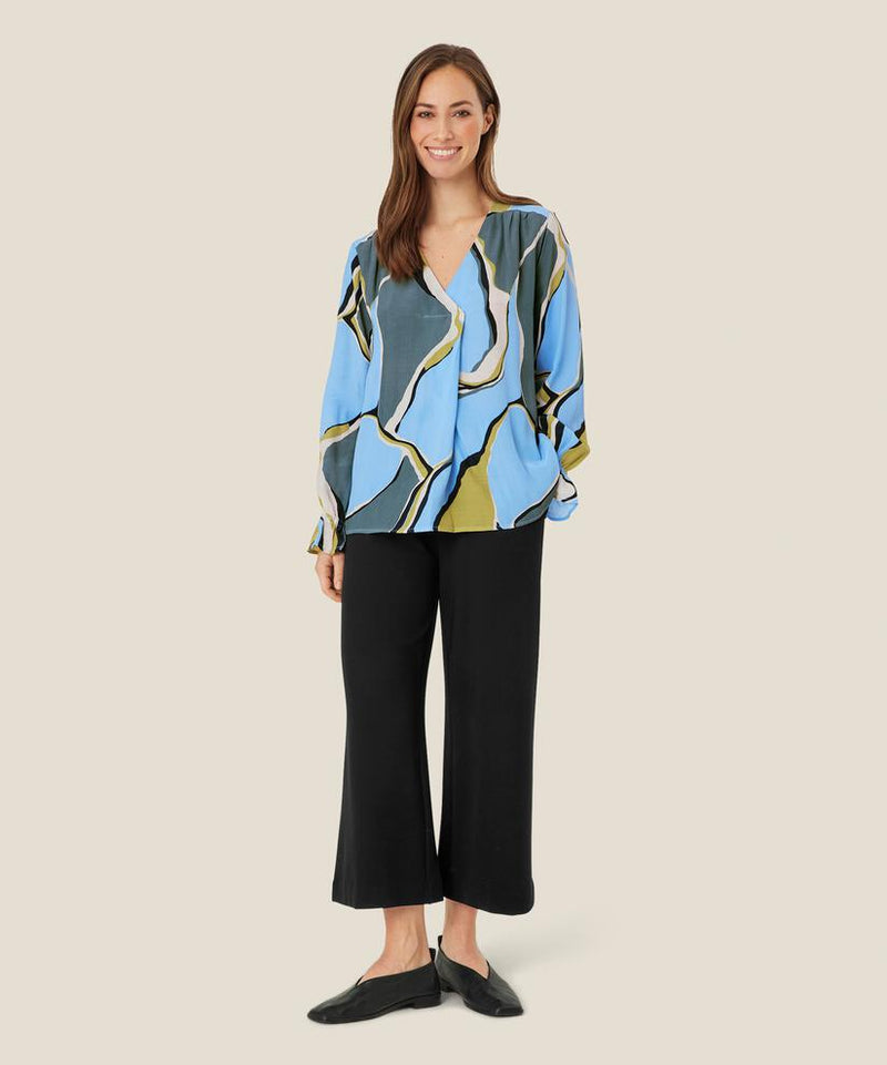 Dahlia Print V Neck Blouse - Oasis