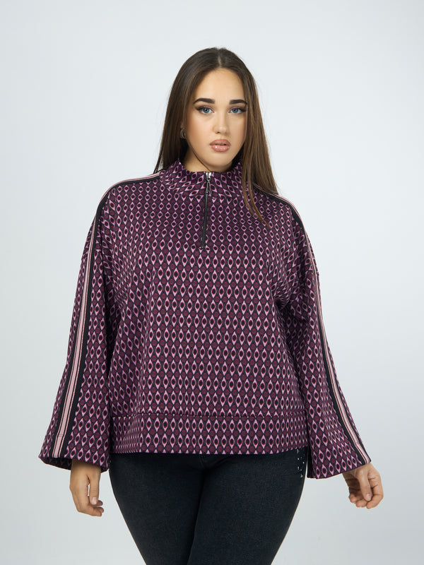 BELL SLEEVE PRINT TOP - Bordeaux