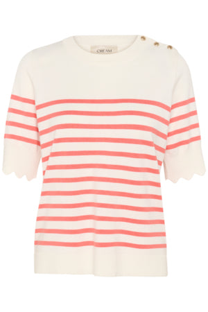 Villea Striped Knit Blouse - Eggnog Porcelain