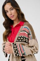 Etta Knit cardigan - Ethnic Red And Blue Mix