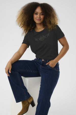 Liria Short Sleeve T-Shirt - Black Howdy Rhinestones