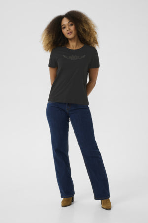 Liria Short Sleeve T-Shirt - Black Howdy Rhinestones