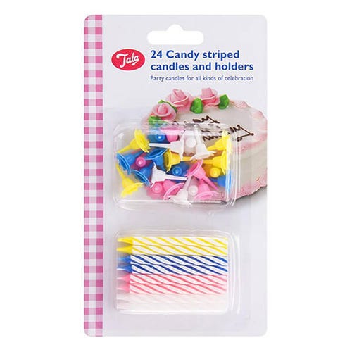 Pack of 24 Striped Candles & Holders