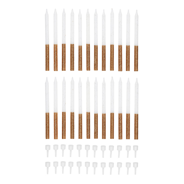 24 Gold Glitter Candles with Holders