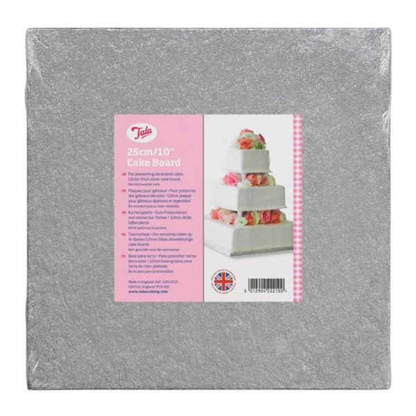 10" Square Silver Cake Board 12mm