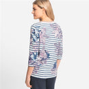 Back In Bloom Print Stripe T-Shirt - Ink Blue