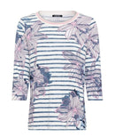 Back In Bloom Print Stripe T-Shirt - Ink Blue