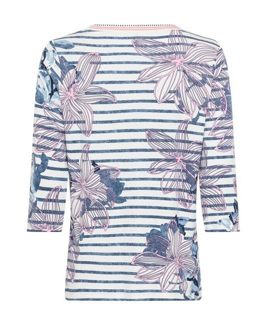 Back In Bloom Print Stripe T-Shirt - Ink Blue