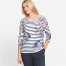 Back In Bloom Print Stripe T-Shirt - Ink Blue