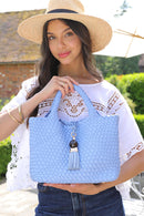 Suky Medium Woven Cross Body Bag - Cornflour Blue