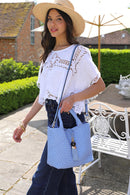 Suky Medium Woven Cross Body Bag - Cornflour Blue
