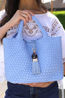 Suky Medium Woven Cross Body Bag - Cornflour Blue