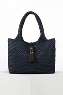 Saskia Large Woven Tote - Navy