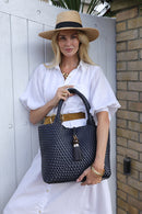 Saskia Large Woven Tote - Navy