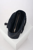 Saskia Large Woven Tote - Navy