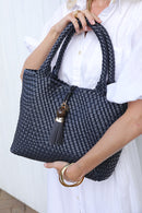 Saskia Large Woven Tote - Navy