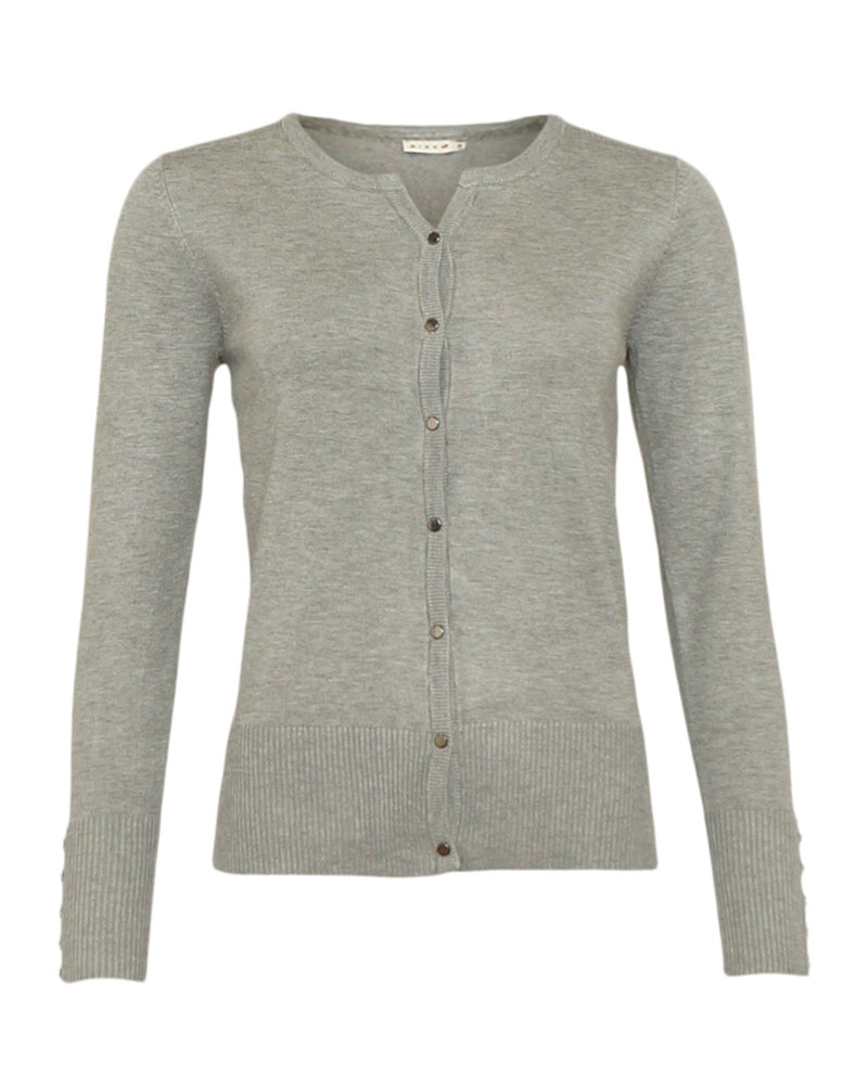 Buttoned Plain Cardigan - Light Grey