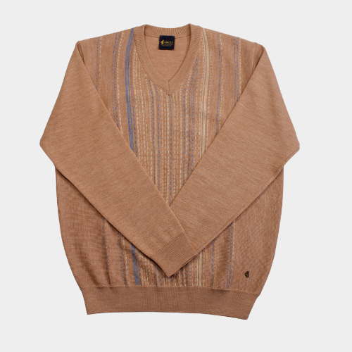 Pattern V Neck Jumper - Peach