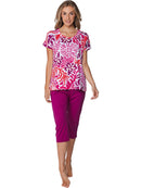 Cut Sleeve Capri Pyjama - Dark Pink