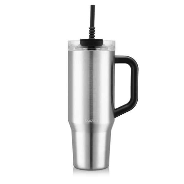 Travel Mug with Handle Silicone Straw, 1.2L - Stainless Steel