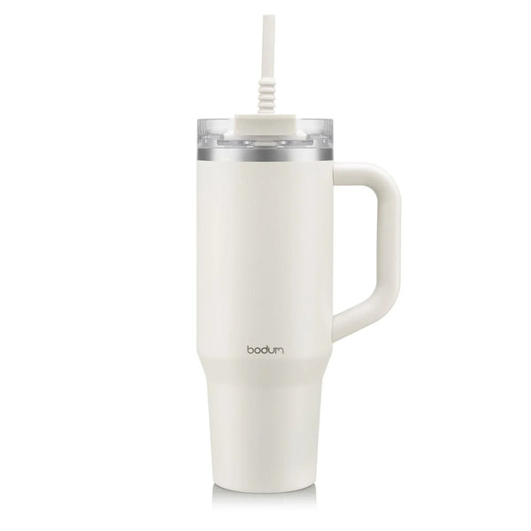 Travel Mug with Handle & Silicone Straw, 1.2L - Off White