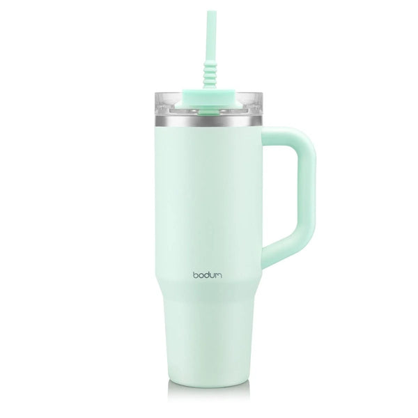 Travel Mug with Handle Silicone Straw, 1.2L - Mint