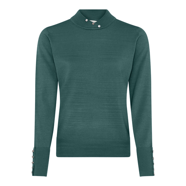 High Neck Rib Hem Jumper - Dark Green