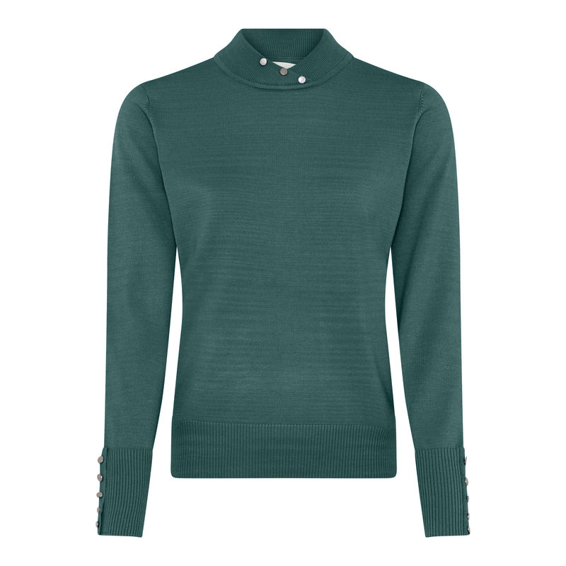 High Neck Rib Hem Jumper - Dark Green