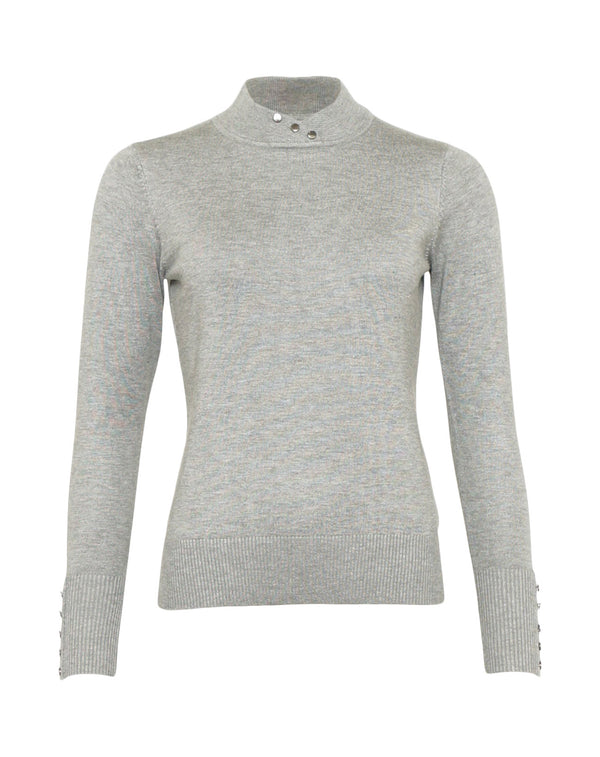 High Neck Rib Hem Jumper - Light Grey