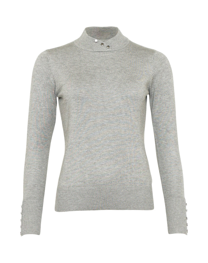 High Neck Rib Hem Jumper - Light Grey