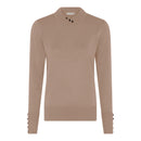 High Neck Rib Hem Jumper - Camel