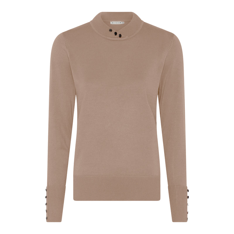 High Neck Rib Hem Jumper - Camel