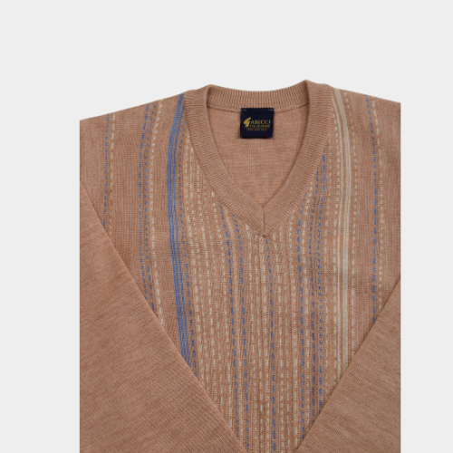 Pattern V Neck Jumper - Peach