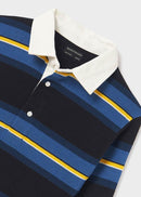 Long Sleeve Stripes Polo - Arctic Blue